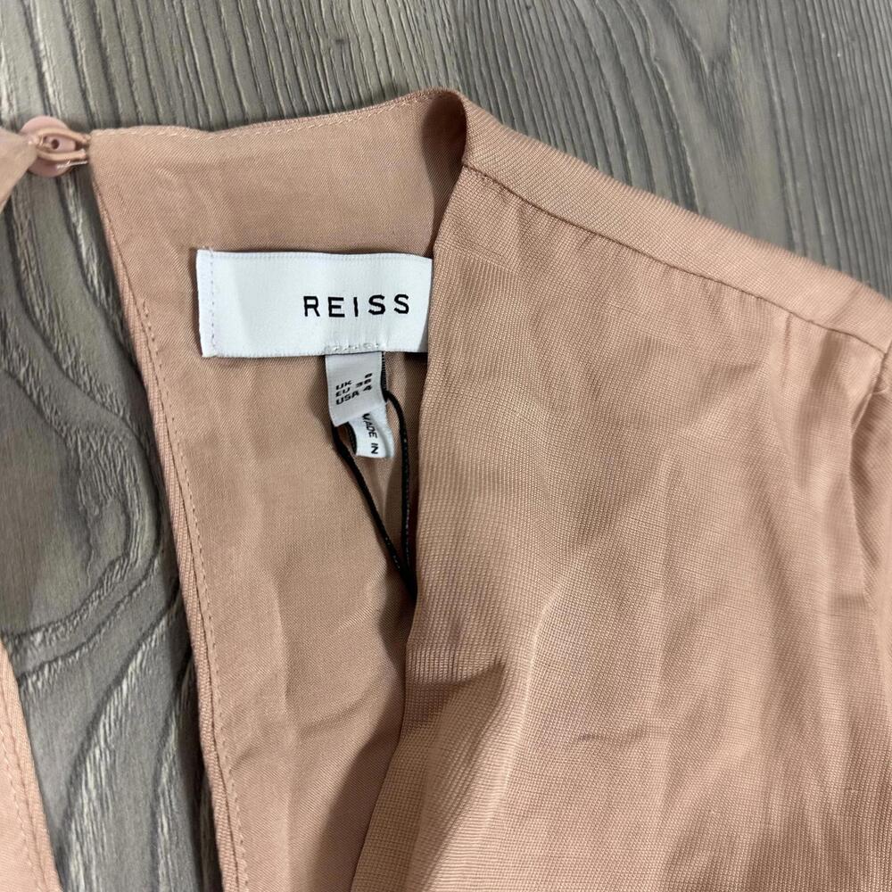 NWT Reiss Iona Dress - Pink/Tan Midi Short Sleeve Linen Blend Dress w/ Cut Outs - Picture 3 of 9